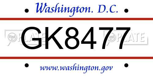 GK8477 District Of Columbia License Plate