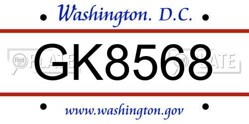 GK8568 District Of Columbia License Plate