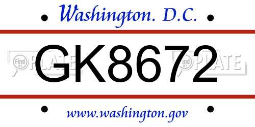 GK8672 District Of Columbia License Plate