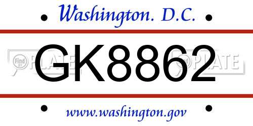 GK8862 District Of Columbia License Plate