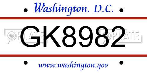 GK8982 District Of Columbia License Plate