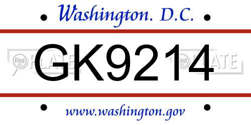 GK9214 District Of Columbia License Plate