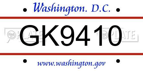 GK9410 District Of Columbia License Plate