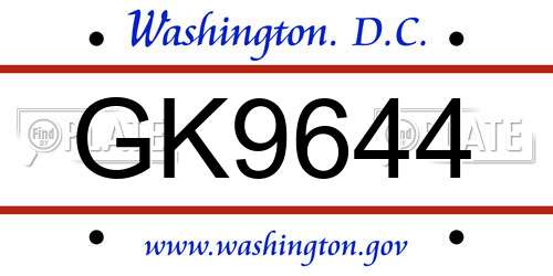 GK9644 District Of Columbia License Plate