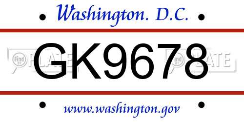 GK9678 District Of Columbia License Plate