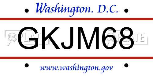 GKJM68 District Of Columbia License Plate