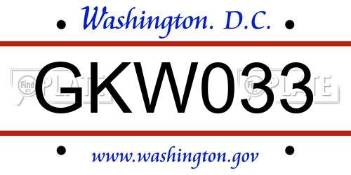 GKW033 District Of Columbia License Plate