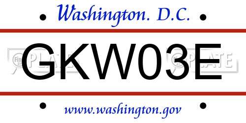GKW03E District Of Columbia License Plate