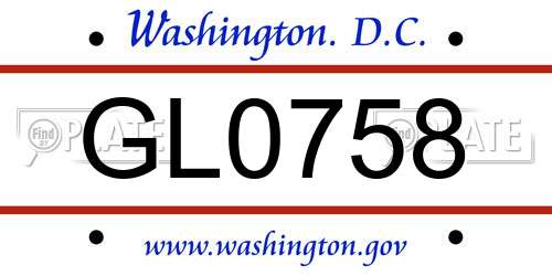 GL0758 District Of Columbia License Plate