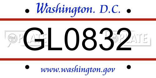 GL0832 District Of Columbia License Plate