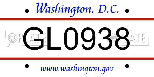 GL0938 District Of Columbia License Plate