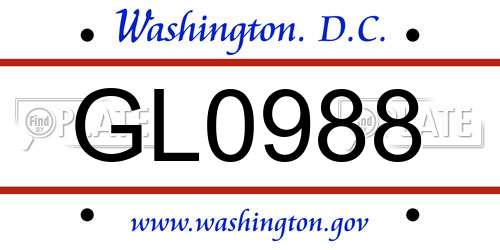 GL0988 District Of Columbia License Plate