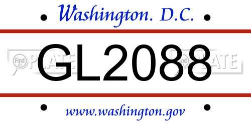 GL2088 District Of Columbia License Plate