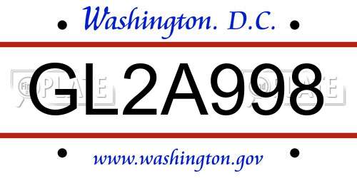 GL2A998 District Of Columbia License Plate