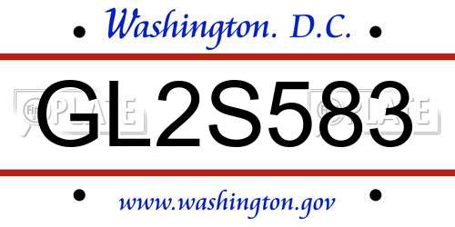 GL2S583 District Of Columbia License Plate