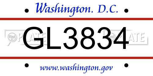 GL3834 District Of Columbia License Plate