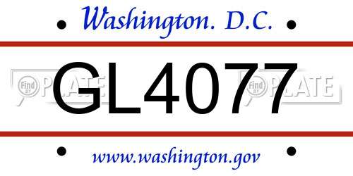 GL4077 District Of Columbia License Plate