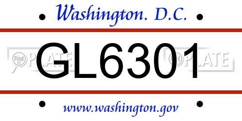 GL6301 District Of Columbia License Plate