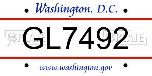 GL7492 District Of Columbia License Plate