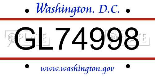 GL74998 District Of Columbia License Plate
