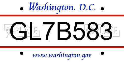 GL7B583 District Of Columbia License Plate