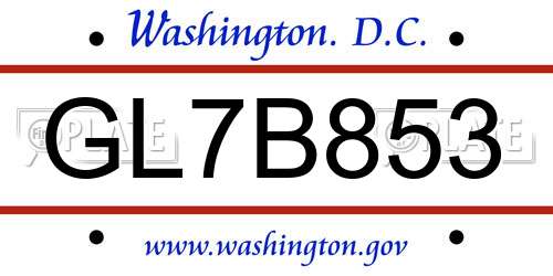 GL7B853 District Of Columbia License Plate