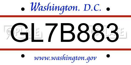 GL7B883 District Of Columbia License Plate