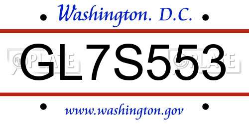 GL7S553 District Of Columbia License Plate
