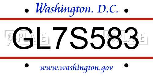 GL7S583 District Of Columbia License Plate