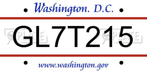GL7T215 District Of Columbia License Plate