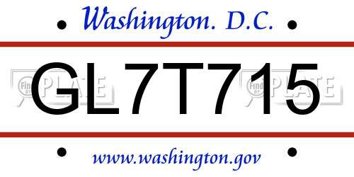 GL7T715 District Of Columbia License Plate