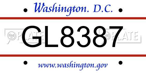 GL8387 District Of Columbia License Plate