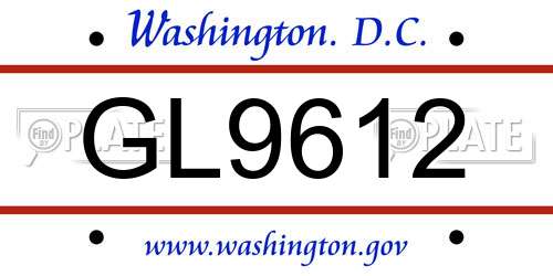 GL9612 District Of Columbia License Plate