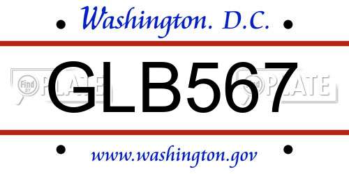 GLB567 District Of Columbia License Plate