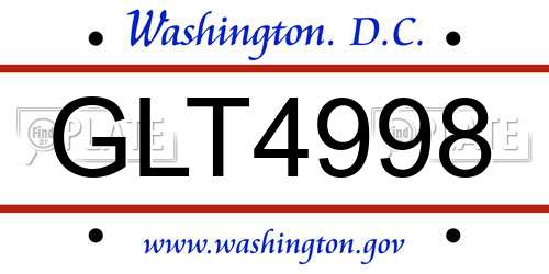 GLT4998 District Of Columbia License Plate