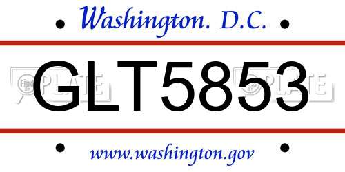 GLT5853 District Of Columbia License Plate