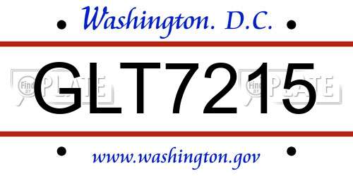 GLT7215 District Of Columbia License Plate