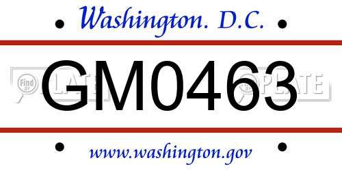 GM0463 District Of Columbia License Plate