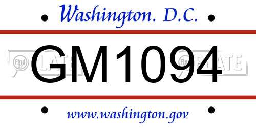 GM1094 District Of Columbia License Plate