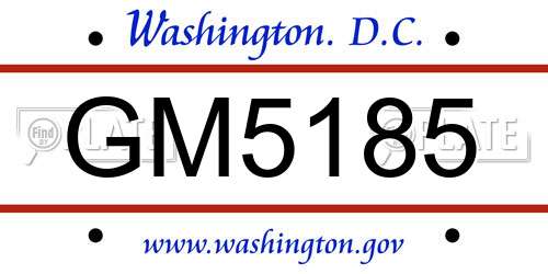 GM5185 District Of Columbia License Plate