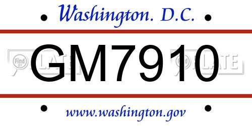 GM7910 District Of Columbia License Plate
