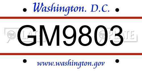 GM9803 District Of Columbia License Plate