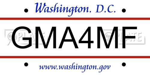 GMA4MF District Of Columbia License Plate