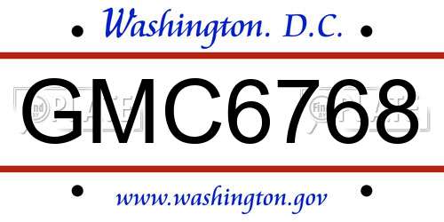 GMC6768 District Of Columbia License Plate