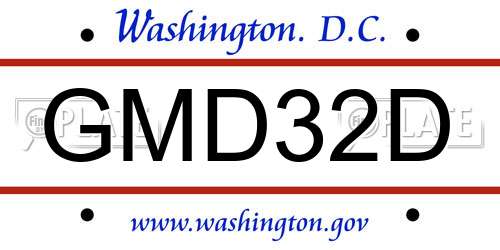 GMD32D District Of Columbia License Plate