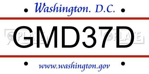 GMD37D District Of Columbia License Plate