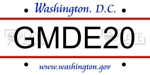 GMDE20 District Of Columbia License Plate