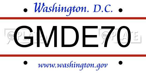 GMDE70 District Of Columbia License Plate