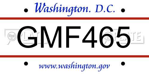 GMF465 District Of Columbia License Plate