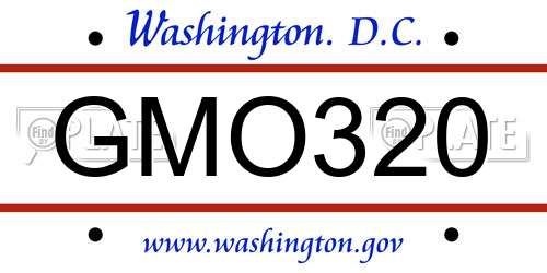 GMO320 District Of Columbia License Plate